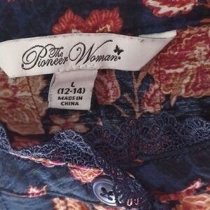 The Pioneer Woman Navy Floral Lace-Trim Button Top